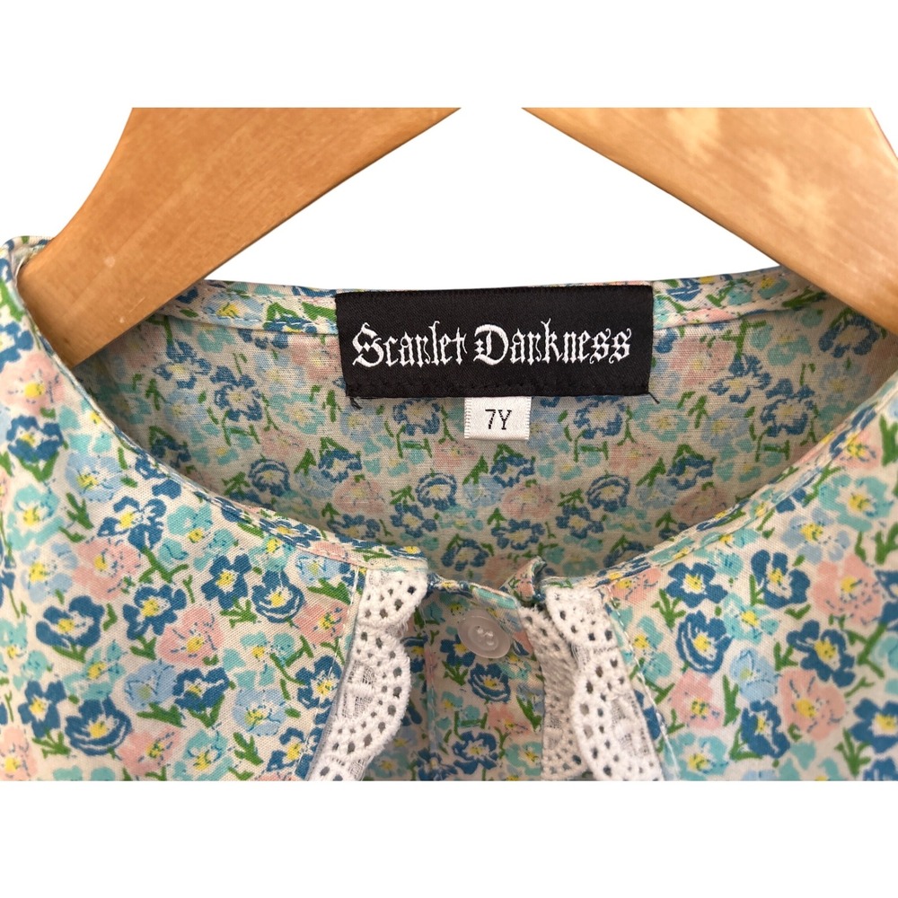 7Y Scarlet Darkness Floral Maxi Dress Cottagecore Prairie Victorian Eyelet Lace - Picture 4 of 5